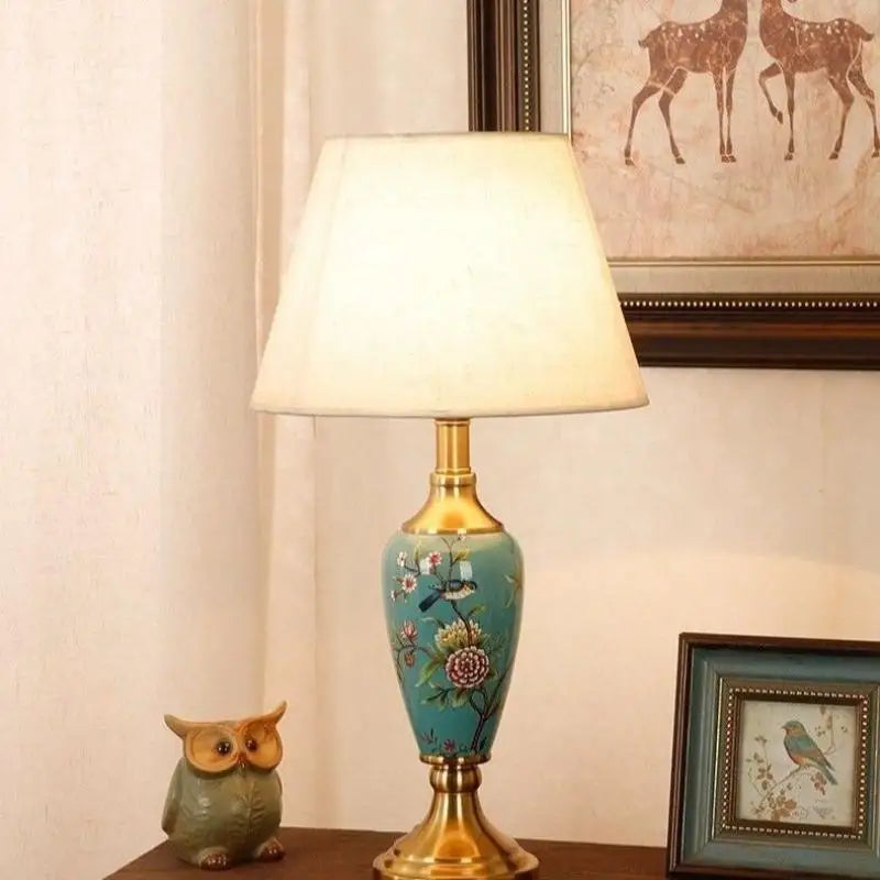 French Style Ceramic Lamp – Fabric Shade