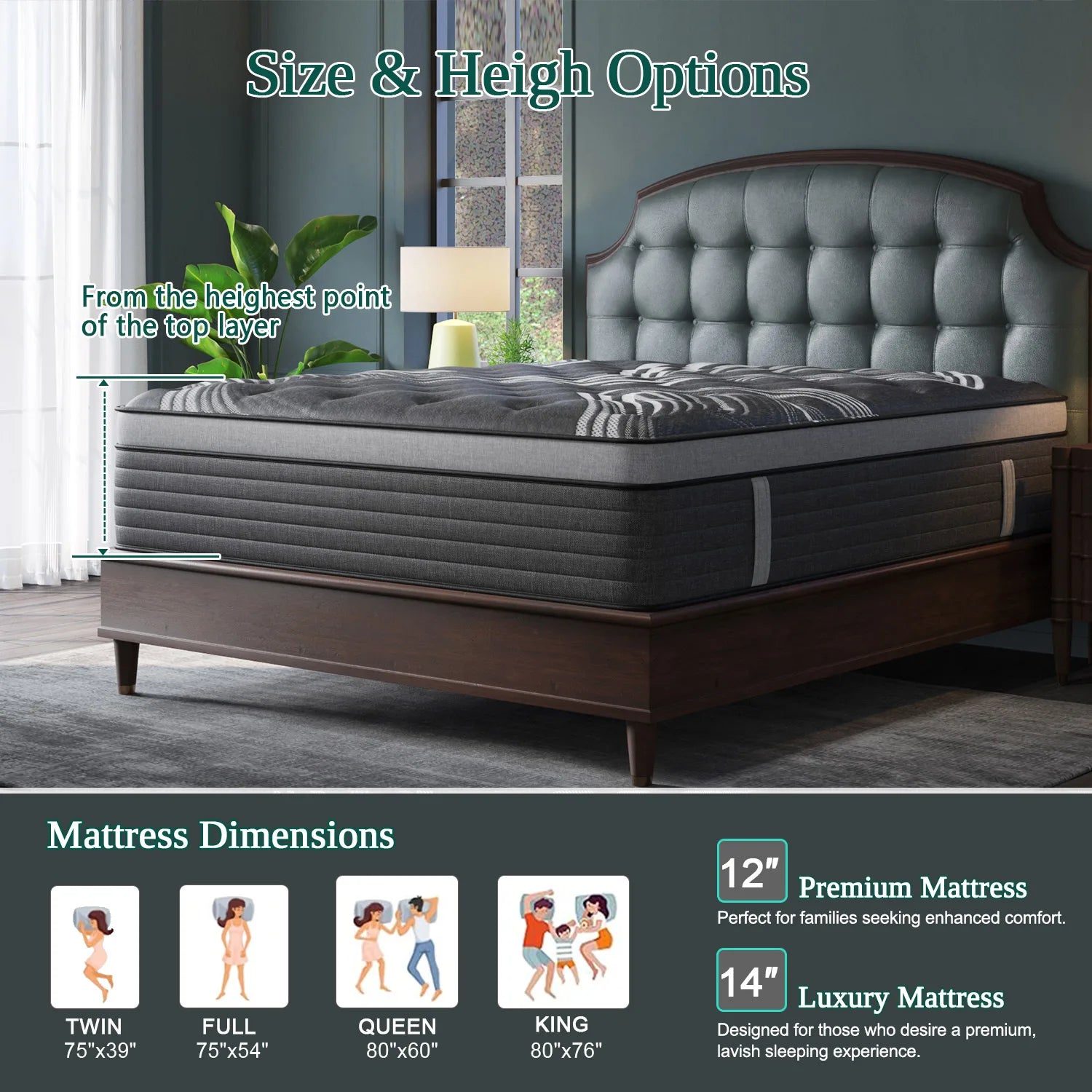 12 Inch Gel Memory Foam Hybrid Pocket Spring Mattress | Twin, Full, Queen & King | Medium Firm, Motion Isolation, Mattress in a Box