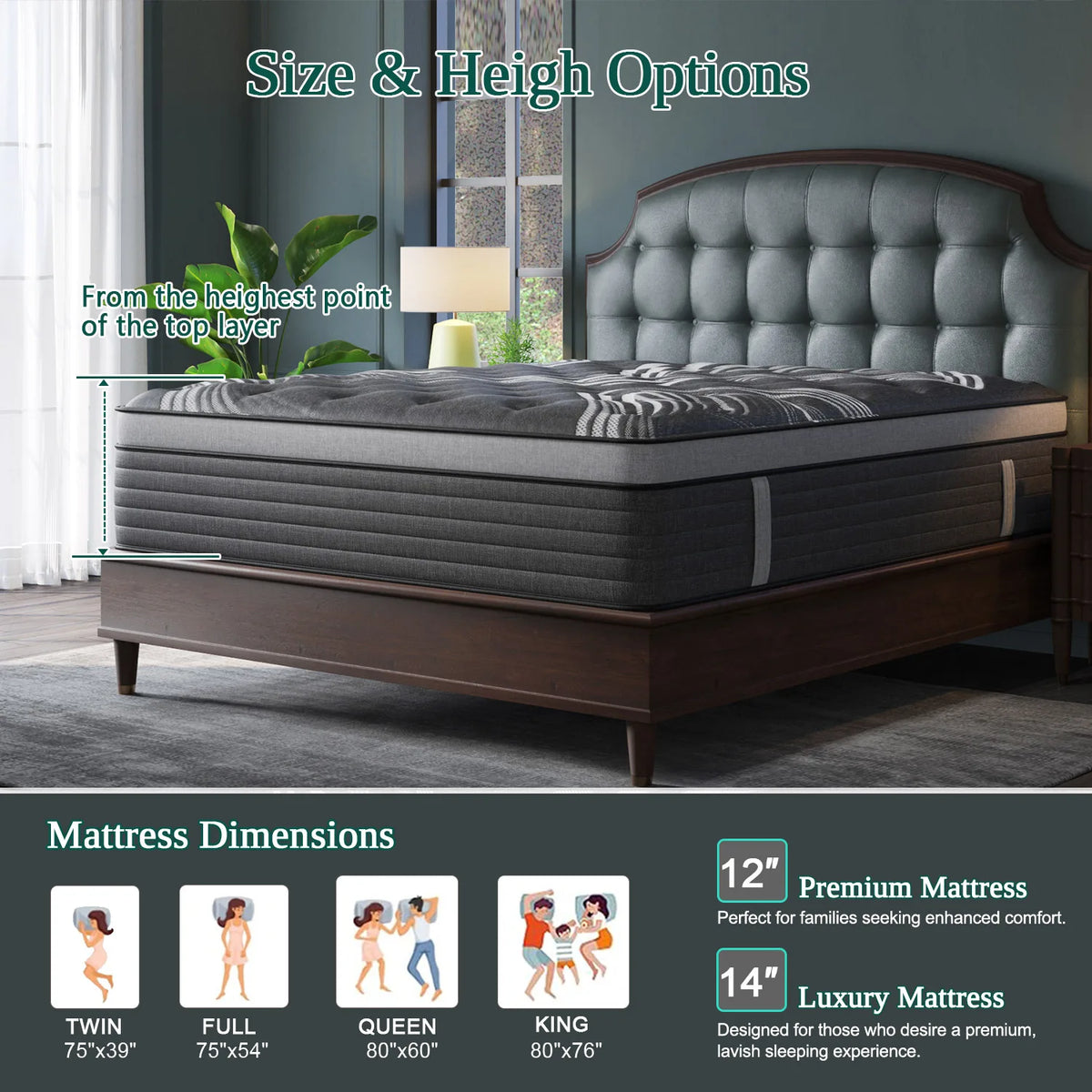 12" Gel Memory Foam Hybrid Pocket Spring Mattress – Medium Firm, Motion Isolation, Twin to King, Boxed