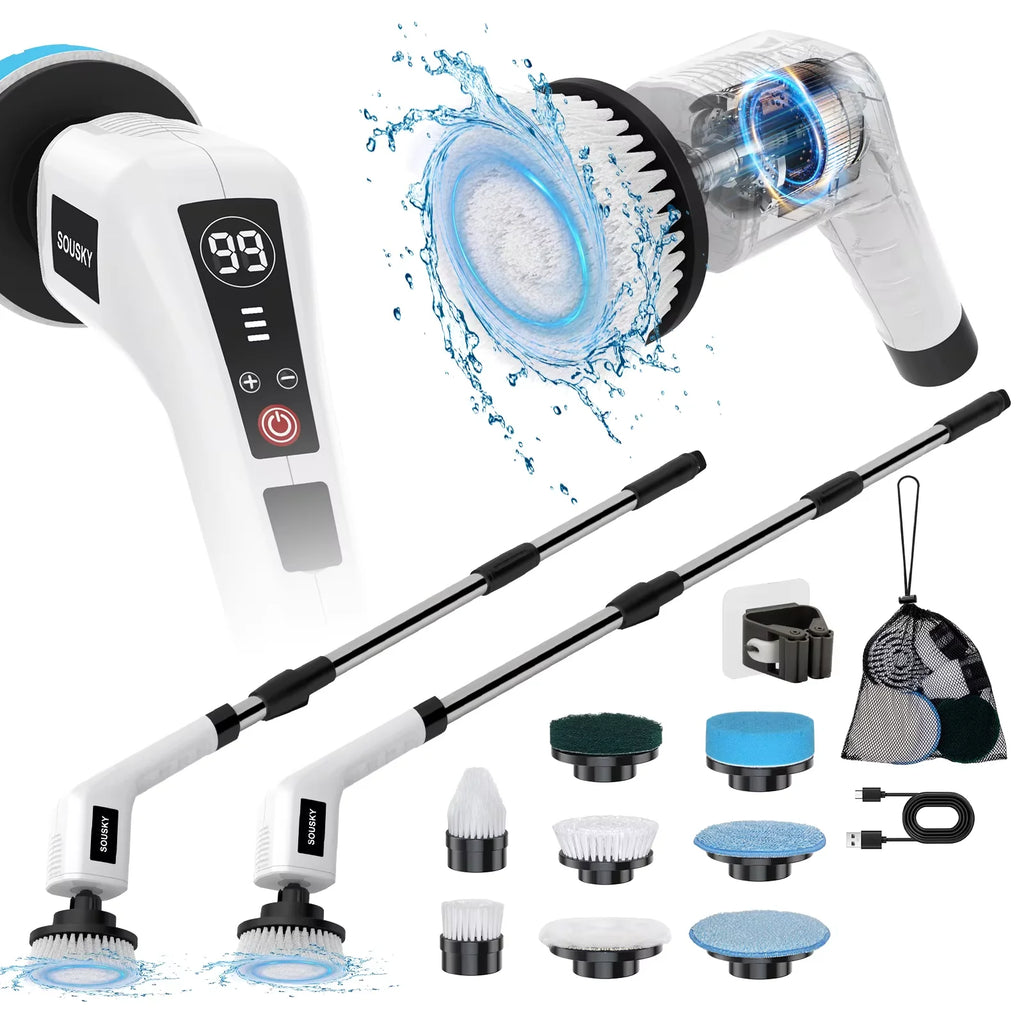 Electric Cleaning Brush – 8-in-1 Cordless Handheld Spin Scrubber with LED Display for Bathroom & Kitchen