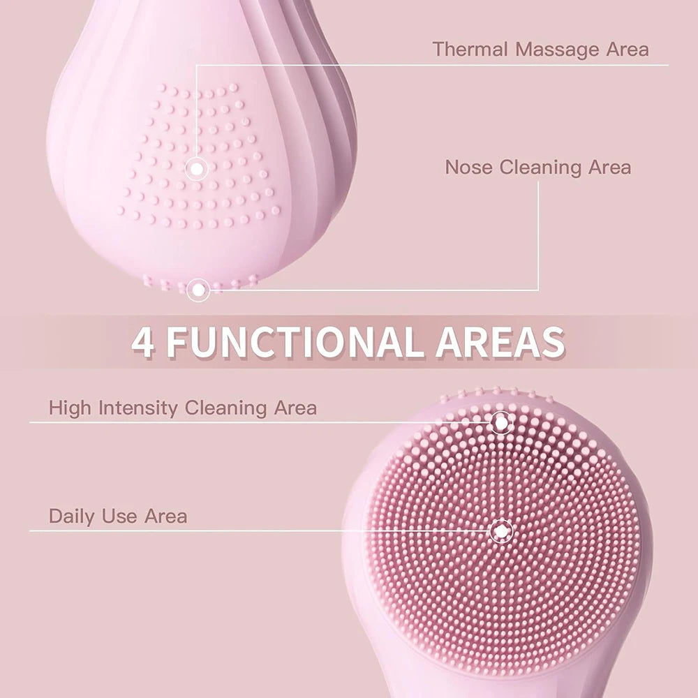 GLOMEVE Sonic Silicone Facial Cleansing Brush – IPX7 Waterproof, Heated Massage & 5-Mode Deep Clean