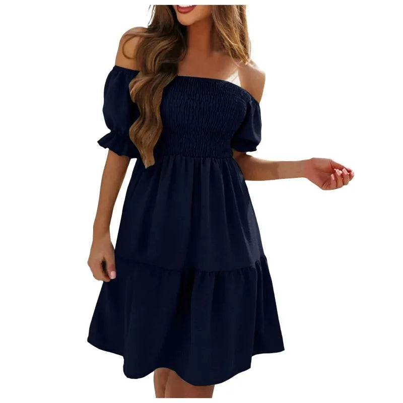 Off Shoulder Puff Sleeve Short Dress — Sexy Fashion Summer Mini Dress