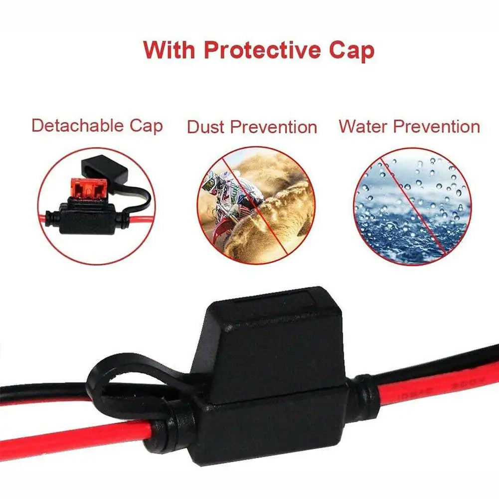 Motorcycle Battery SAE Quick Extension Cable – 10A Fuse O-Connector Battery Charger Adapter