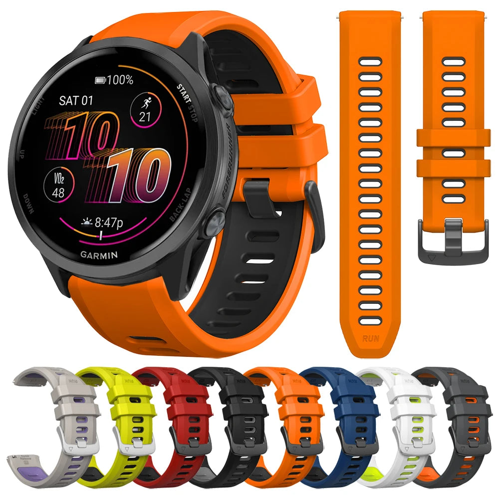 Two-Tone Silicone Sport Watch Band for Garmin Forerunner 265/255/570 & Venu 2/3 | 22mm Quick Release Strap