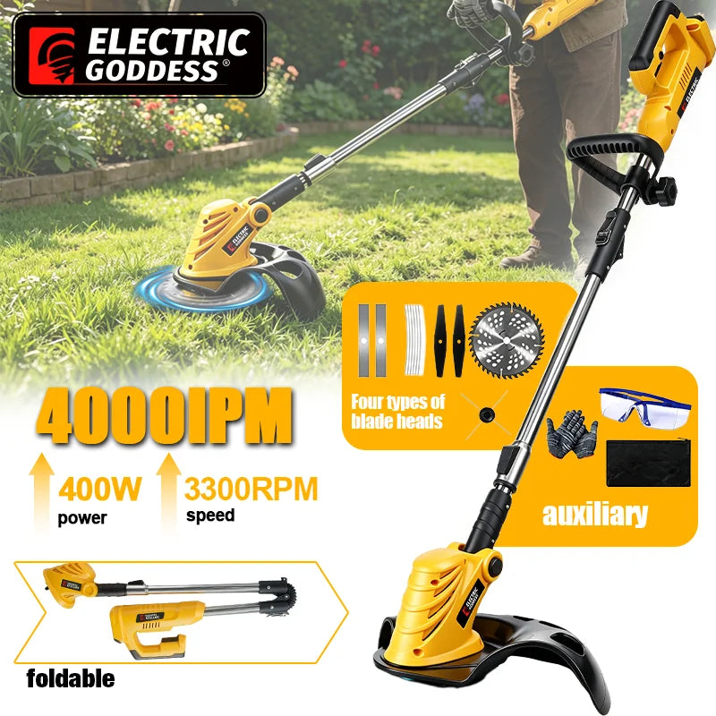 EDOG 28000RPM Brushless Electric Lawn Mower & Grass Trimmer | Foldable, 3-Blade System, Compatible with Dewalt 20V Battery