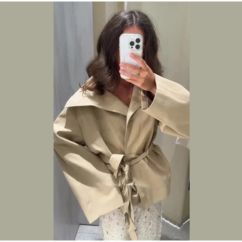Women's Double-Breasted Cropped Trench Coat – Chic Vintage Office Jacket