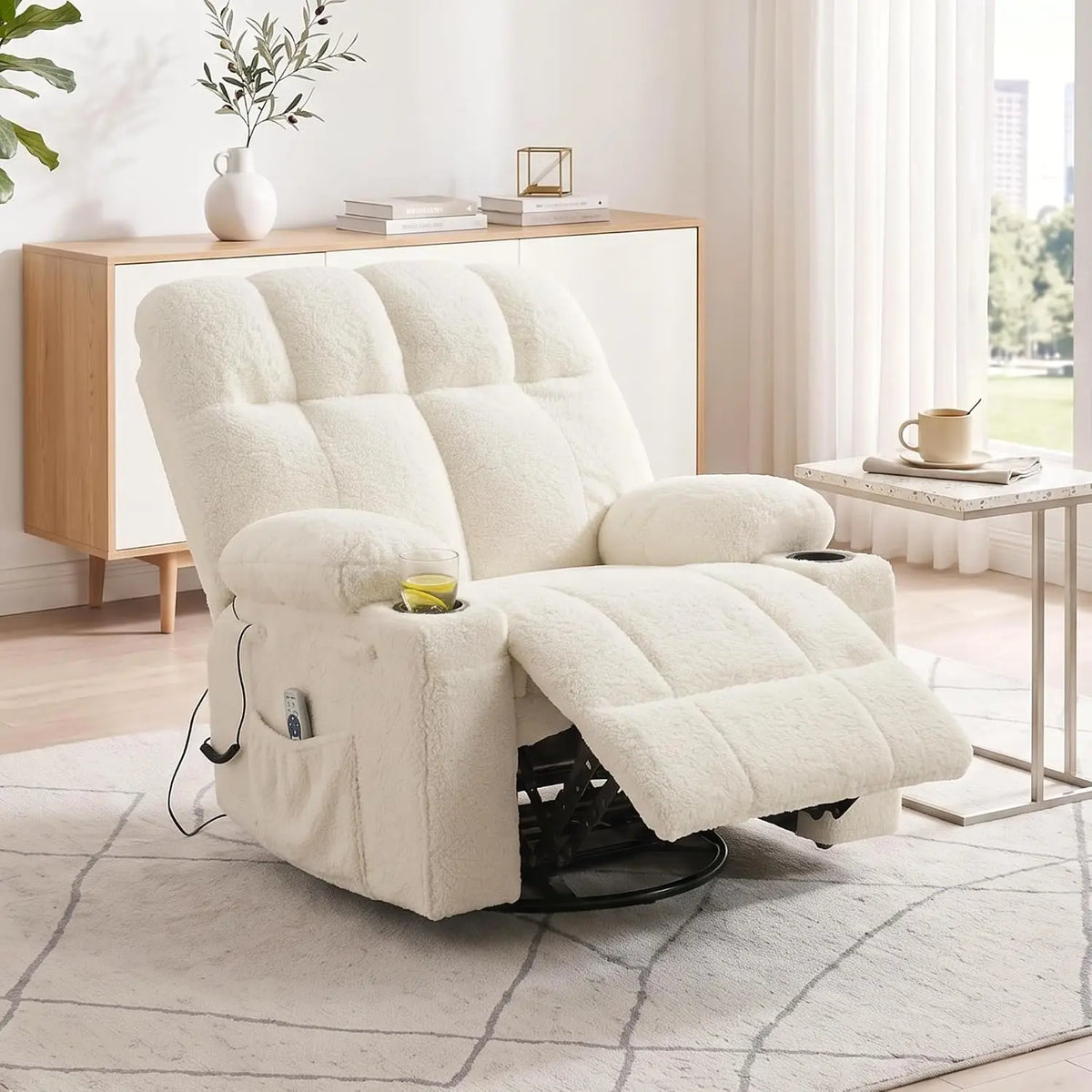 Swivel Rocker Recliner with Heat, Massage & Cup Holders