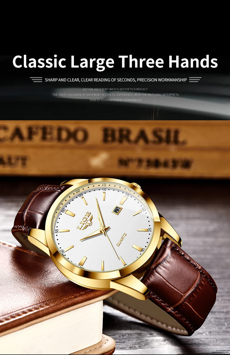 LIGE Men's Brown Leather Chronograph Watch | Military Sport Casual Waterproof Quartz Wristwatch