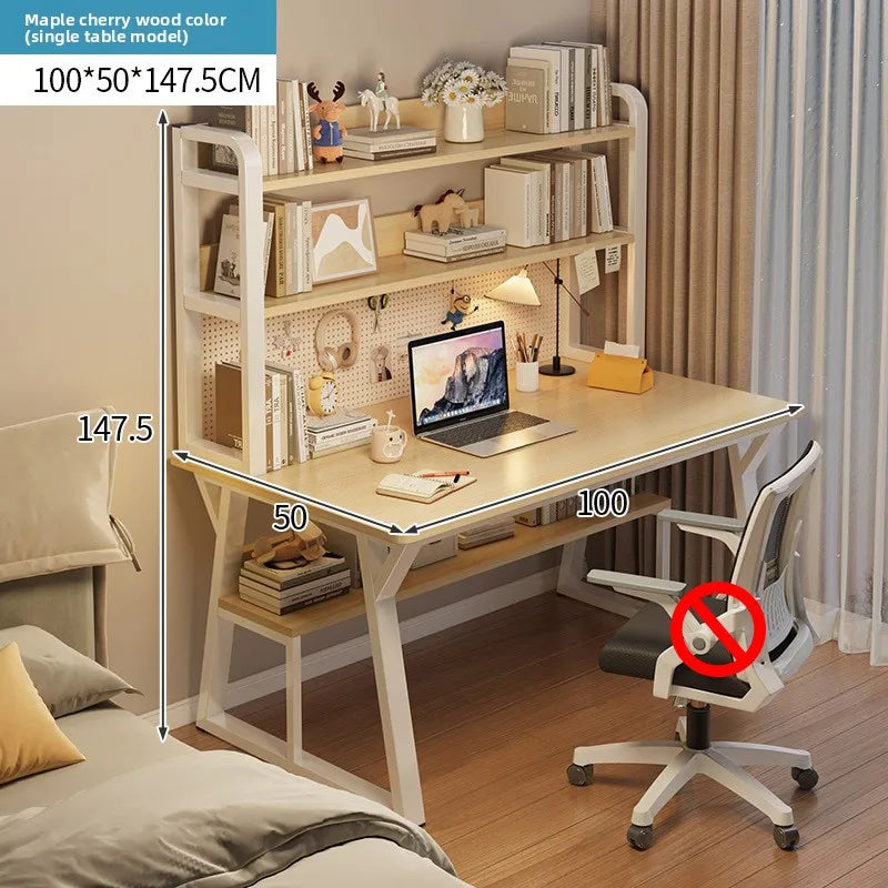Computer Desk with Integrated Bookshelf — Simple Wood Writing Desk for Small Apartments, Multiple Sizes & Finishes