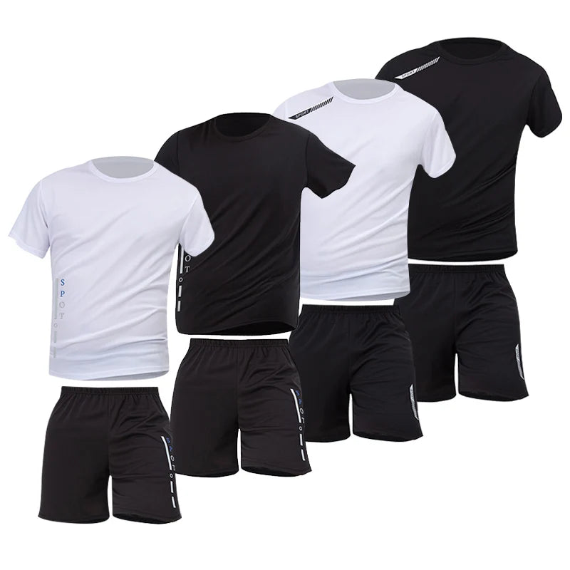 Men's Quick-Dry Short Sleeve & Shorts Set – Plus Size Leisure Running Fitness 2–6 Piece