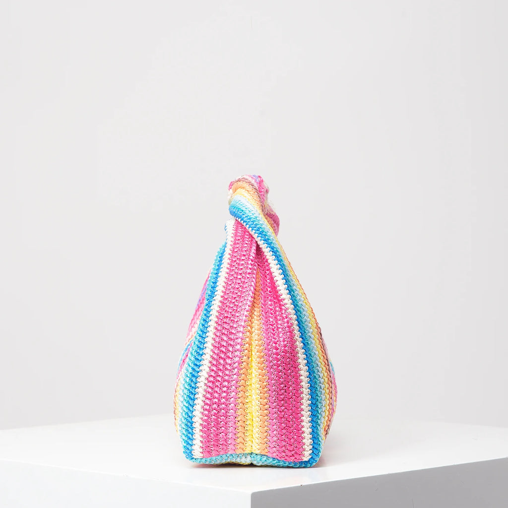 Colorful Ruched Striped Square Beach Bag – Summer Vacation Shoulder Bag for Women