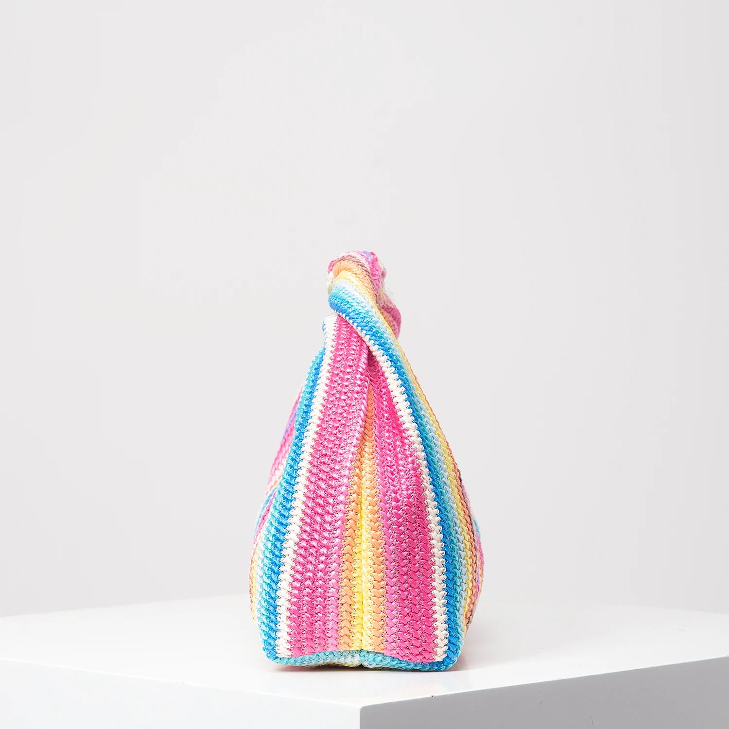 Colorful Ruched Striped Square Beach Bag – Summer Vacation Shoulder Bag for Women