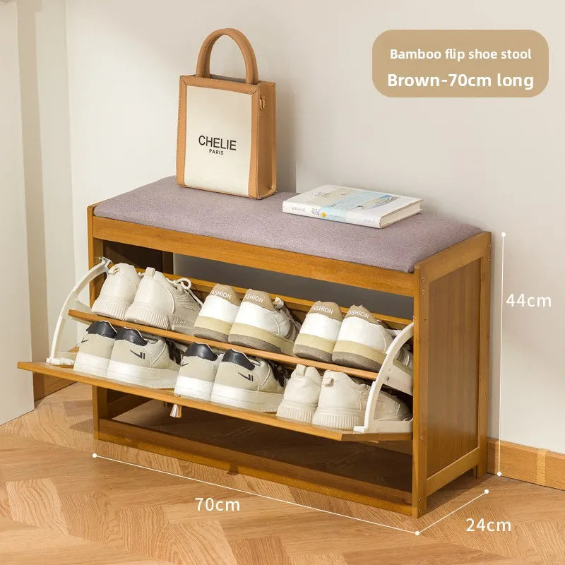 Bamboo & Wood Cushioned Shoe Stool — Entryway Bench
