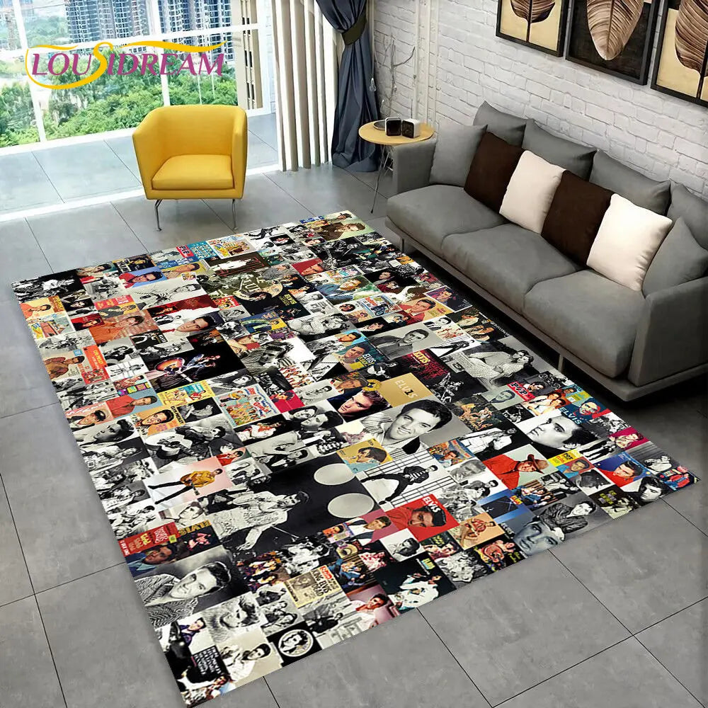 The King Elvis Presley Retro Area Rug,Carpet Rug for Living Room Bedroom Sofa Doormat Decoration,kids Play Non-slip Floor Mat 3D