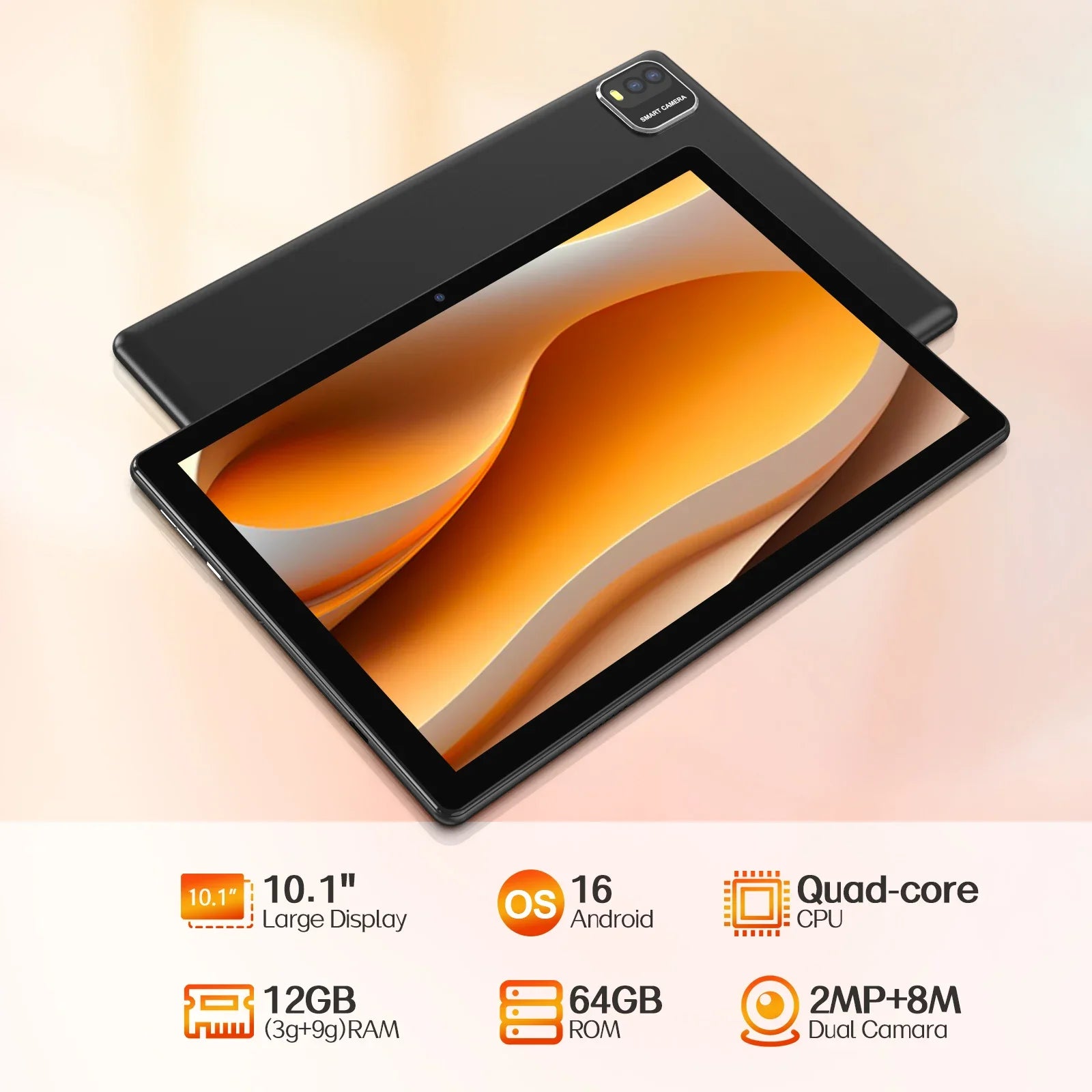 BAKEN 10.1" Android 16 Tablet – 12GB RAM, 64GB, Wi-Fi 6, 6000mAh