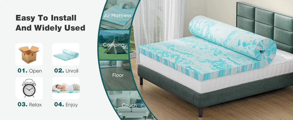 JHK 2"-3" Thick Gel Cooling Memory Foam Mattress Topper – Soft, Breathable Queen Size Bed Topper