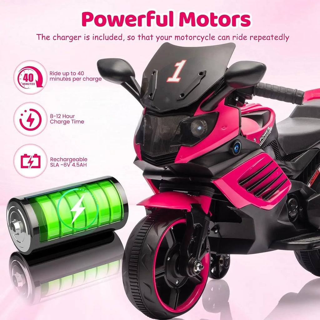 6V Kids Motorcycle, Electric Ride On Car Toy with Training Wheels, Working Headlight, Horn & Music,for Toddlers Boys Girls 3-6Y