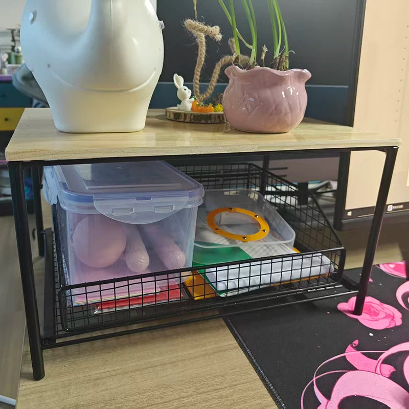 2-Tier Iron Countertop Organizer Shelf with Pull-Out Basket – Multi-Use Stand for Coffee Machine, Microwave & Spices