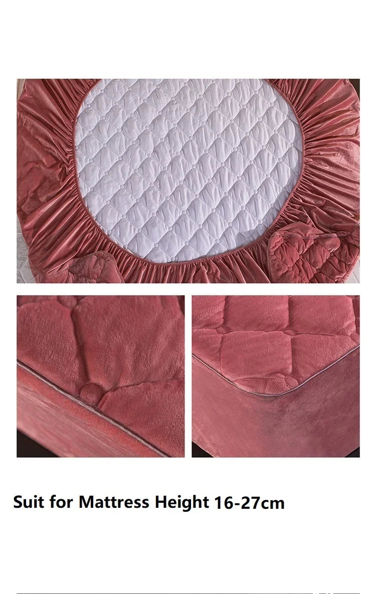 Crystal Velvet Quilted Mattress Cover – Warm Plush Fitted Sheet, Queen & King, No Pillowcase