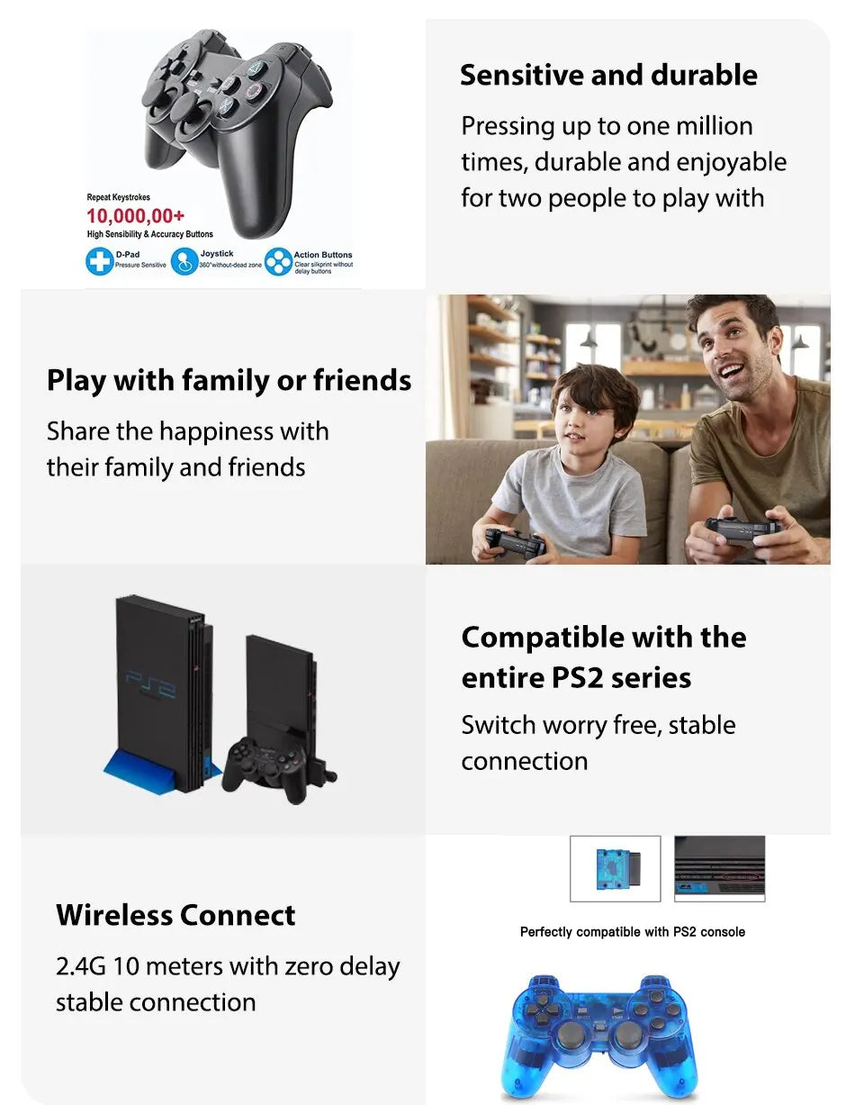 2.4G Wireless PS2 Gamepad – Dual Vibration Joystick Controller for PC & USB
