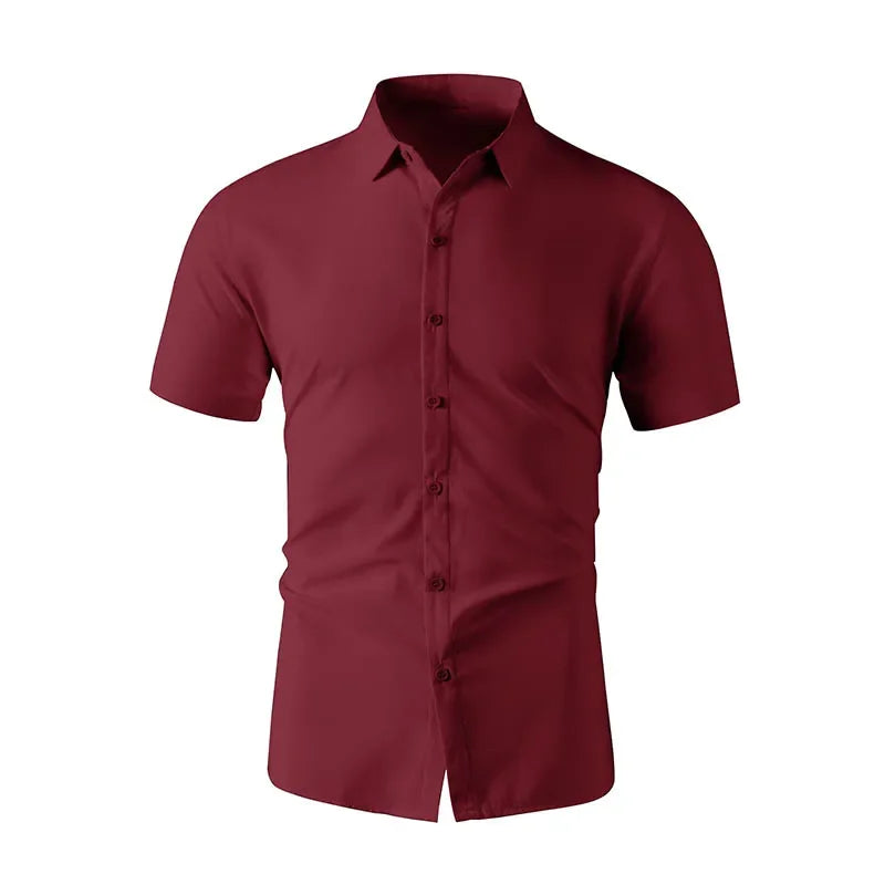 Men's No-Iron Solid Color Short Sleeve Shirt — Wrinkle-Free Casual Shirt
