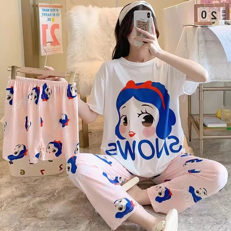 Women's New Three-piece Pajamas Homewear Set of Sweet Pajamas Cartoon Leisure Women's Homewear Pajamas Set
