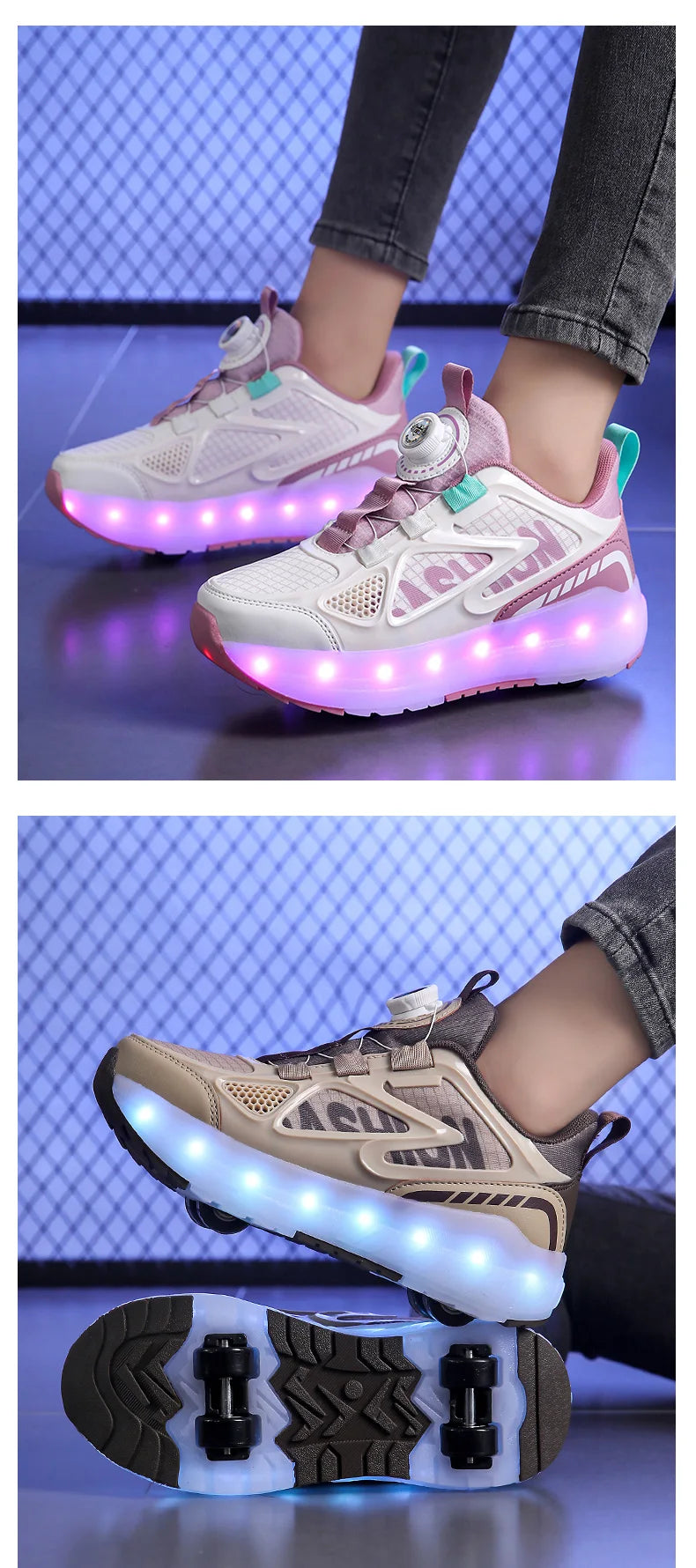 Children's 4-Wheel LED Light Roller Skate Shoes – Removable Wheeled Rolling Sneaker for Kids