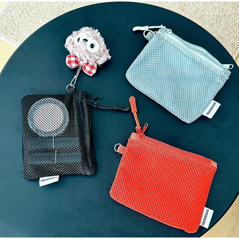 Travel Makeup Storage Bags New Mesh Coin Purse Simple Portable Mini Bag Multi-purpose Square Bag Double-layer Zipper Card Holder
