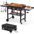 Portable Triple Burner Propane Griddle Grill | 45,000 BTU, 625 Sq. In. Flat Top, Adjustable Shelves, Rust-Resistant, Outdoor BBQ & Griddle