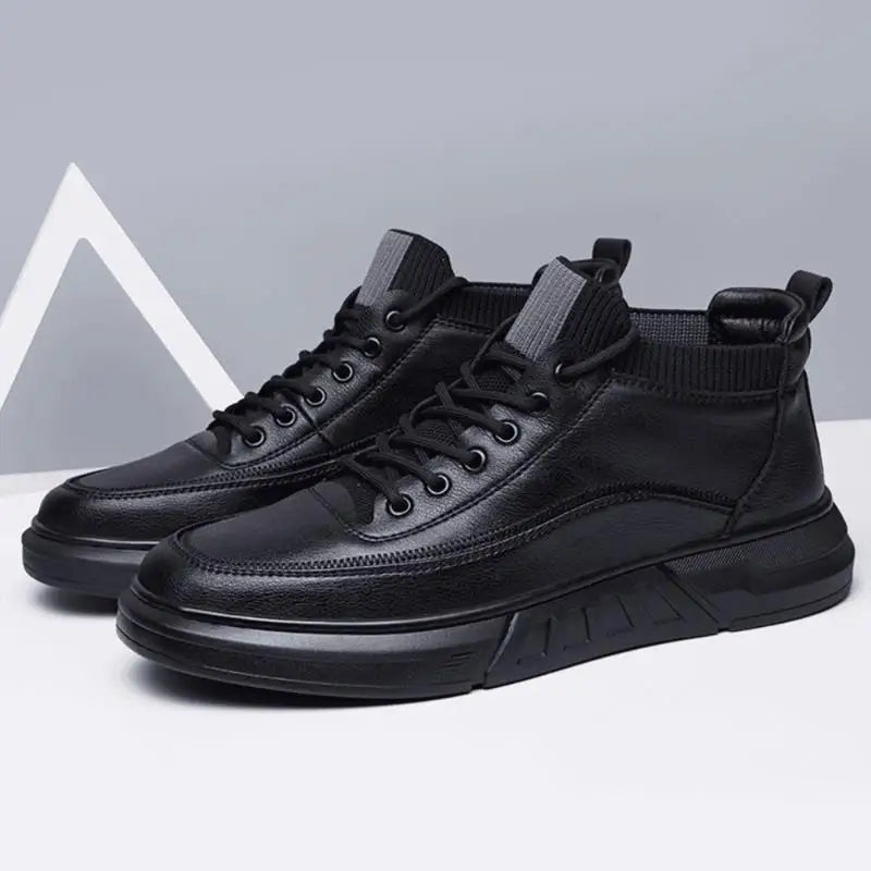 Men's Black Bonded Leather High-Top Shoes