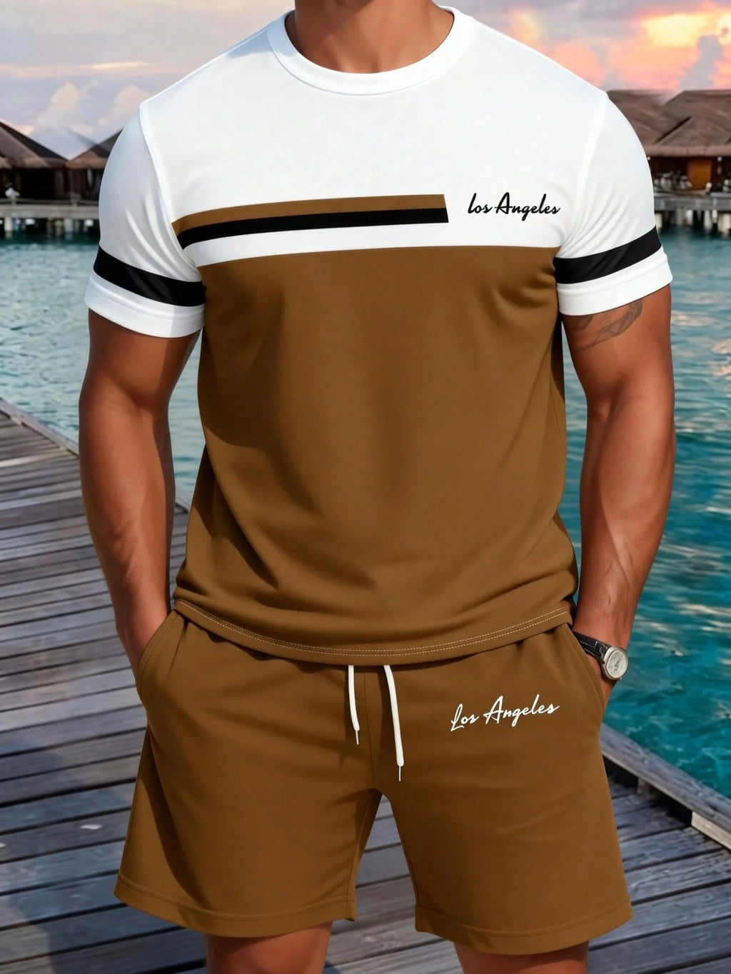 Men's Letter Print T-Shirt & Shorts Set – Beach Vacation Summer Co-Ord