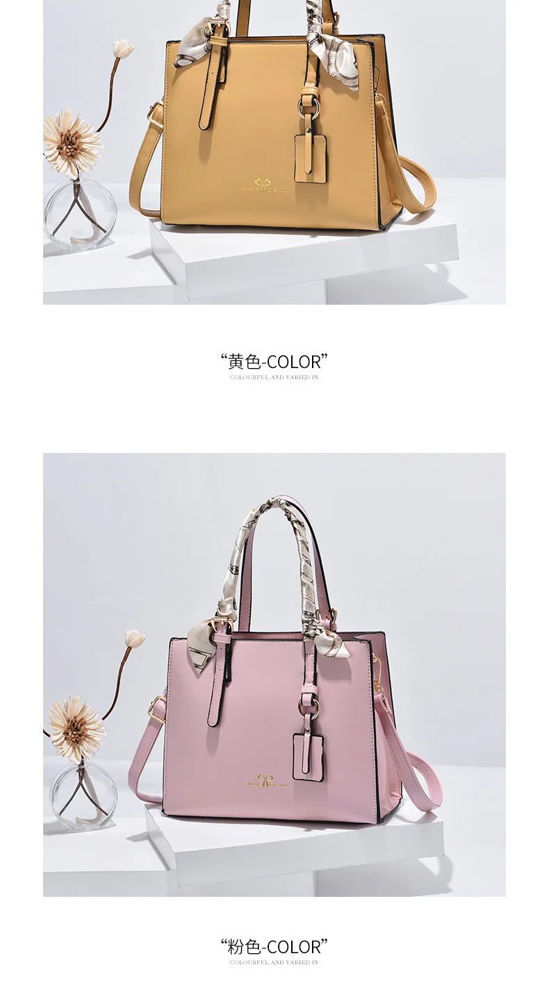 Elegant PU Square Tote Bag – Silk Scarf Crossbody Shoulder Handbag for Women