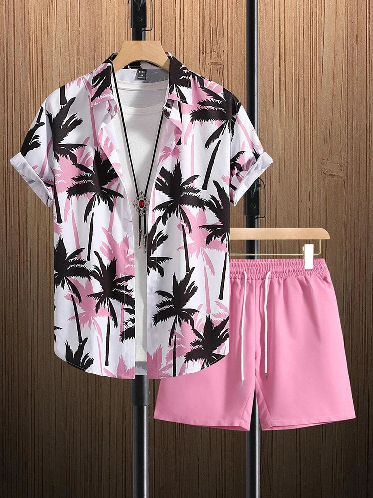 Men's Hawaiian Short Sleeve Shirt & Beach Shorts Set – Summer Vacation 2-Piece