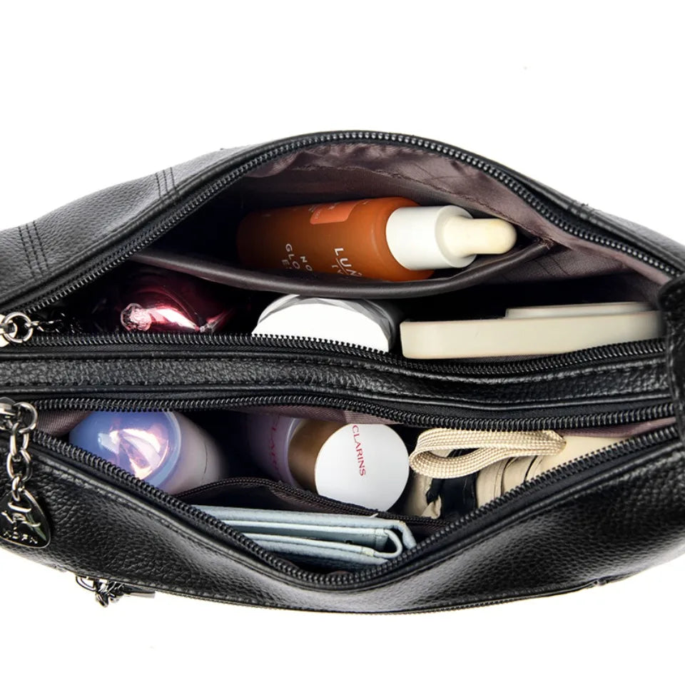 VANDERWAH Genuine Leather Two-Layer Flap Shoulder Bag – Luxury Crossbody Messenger Handbag for Women