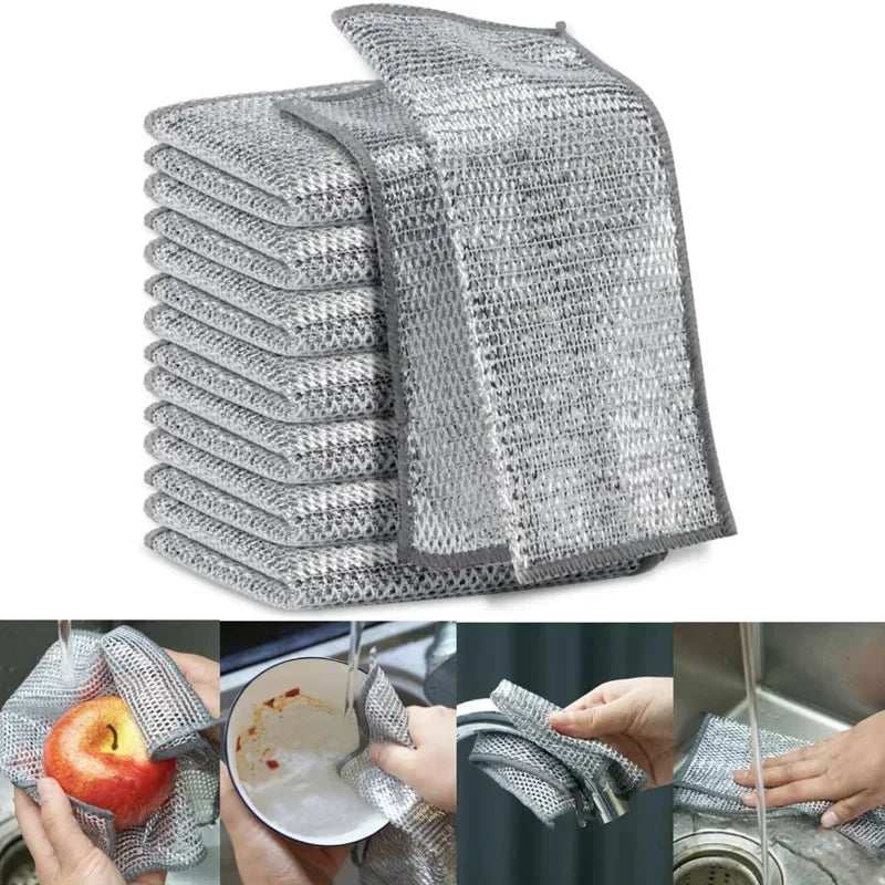 Scrub Smarter. Clean Deeper. — Wire Dishcloth Scrubber & Scouring Pads | Double/Single Layer, Scratch-Free, Machine Washable, 2/5/10pcs