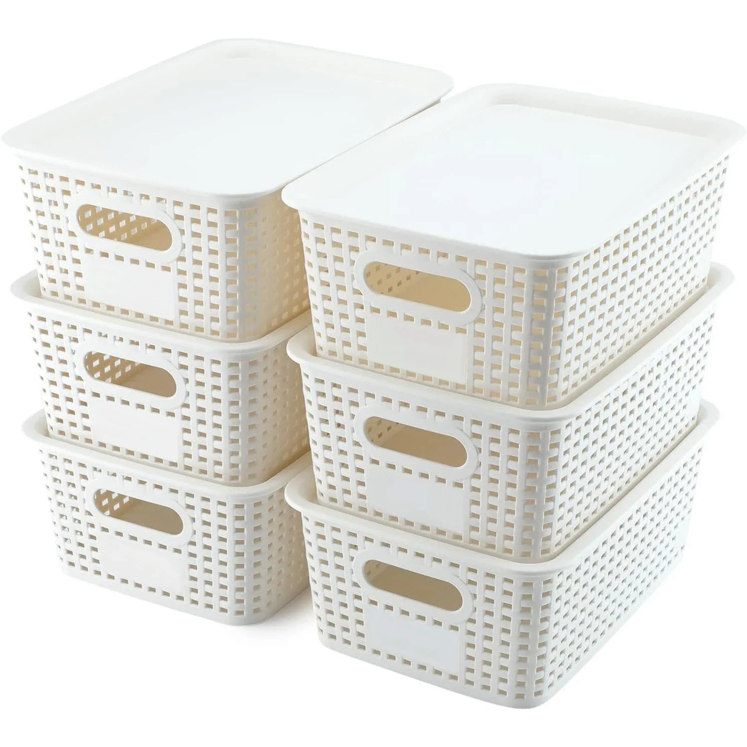 6-Pack Plastic Woven Storage Organizer Baskets — Kitchen & Sundry Boxes