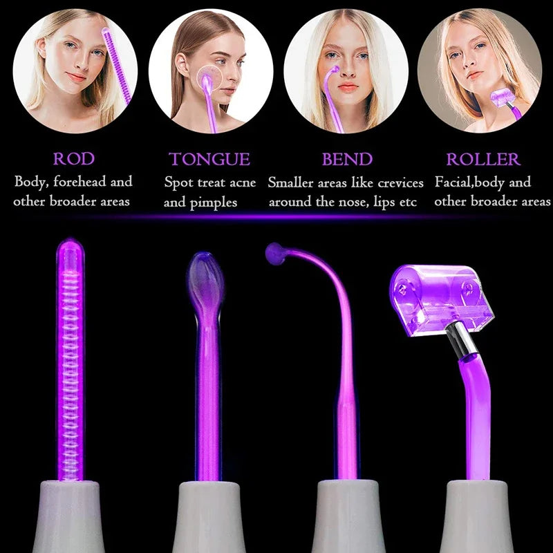 High Frequency Facial Wand – Acne Treatment, Skin Rejuvenation & Anti-Aging Device with 4 Glass Tubes