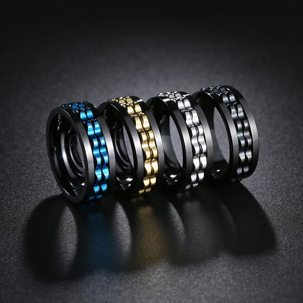 Punk Spinner Anxiety Fidget Ring — Stainless Steel Gear Chain Design for Men & Women