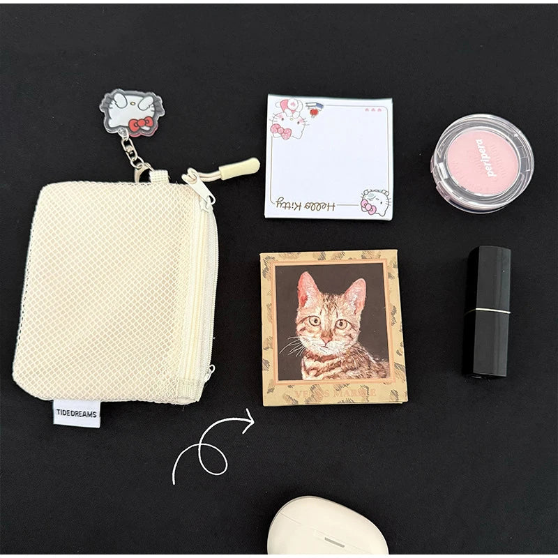Travel Makeup Storage Bags New Mesh Coin Purse Simple Portable Mini Bag Multi-purpose Square Bag Double-layer Zipper Card Holder