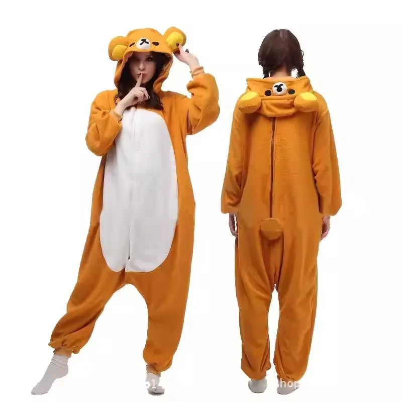 Adult Rilakkuma Kigurumi Onesie Pajamas | Cartoon Bear Anime Jumpsuit Sleepwear
