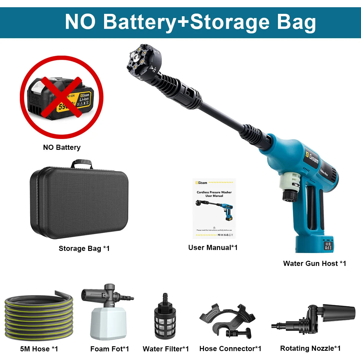 250 Bar Brushless Electric Pressure Washer Gun – 4-Speed Digital, 7L/min, Makita 18V Compatible, Foam Cannon Kit