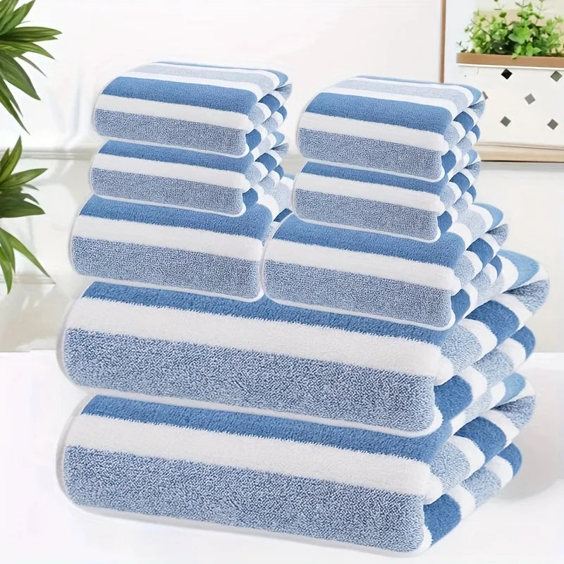 Super Soft 8-Piece Bath Towel Set – No-Shed Striped Hotel Quality, 2 Large, 2 Medium, 4 Small