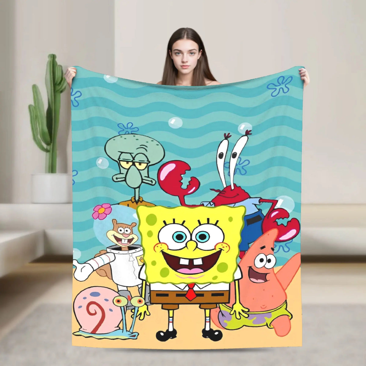 SpongeBob Flannel Throw Blanket – Soft Breathable Character Blanket for Bed, Lounge & Summer