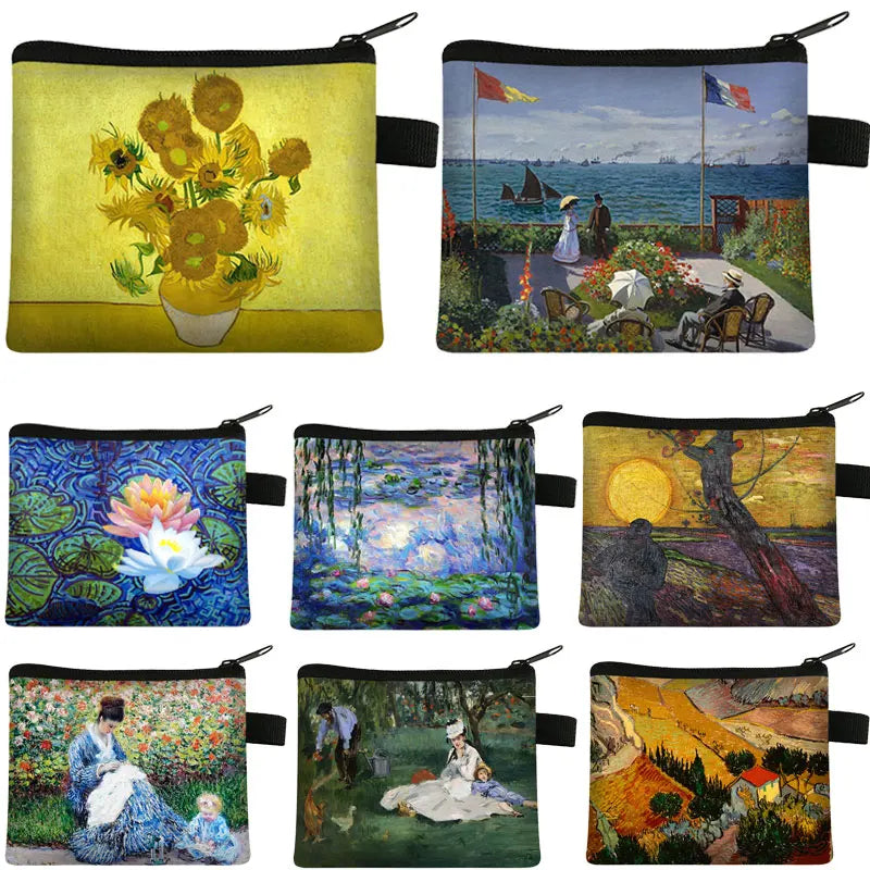 Vintage Oil Painting Floral Coin Purse Mini Clutch Wallet – Bohemian Nylon Organizer Wallet for Women