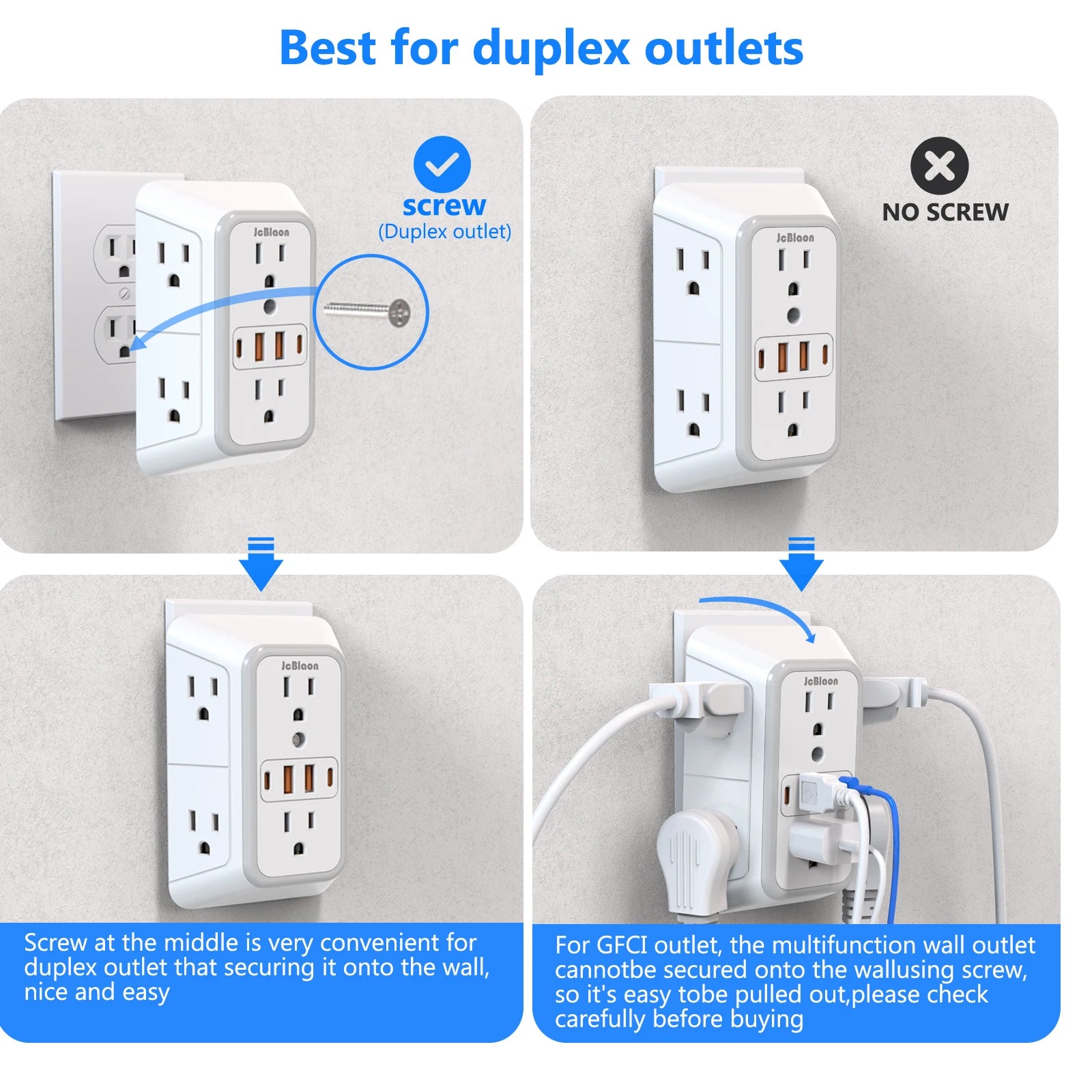 Multi-Socket Wall Outlet Extender — Surge Protected Power Strip with USB Ports