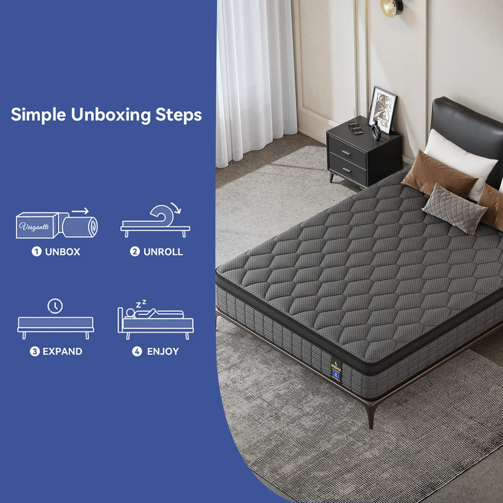 12"/14" Gel Memory Foam Hybrid Mattress – Pocket Innerspring Euro Top, Medium Firm, Twin to King