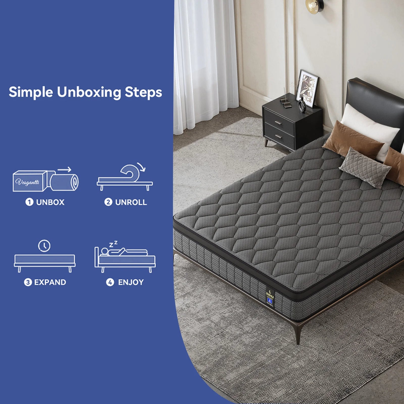12"/14" Gel Memory Foam Hybrid Mattress – Pocket Innerspring Euro Top, Medium Firm, Twin to King