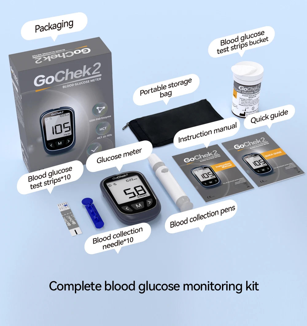 Microtech Gochek2 Blood Glucose Meter – 110 Test Strips & Lancets Included for Diabetes Testing