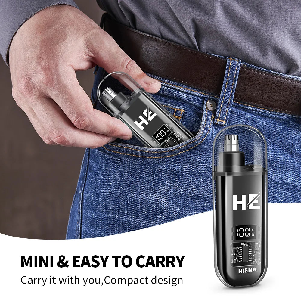 Mini Electric Nose Hair Trimmer – Rechargeable, Painless, USB-C, LED Display, Portable Pocket Size