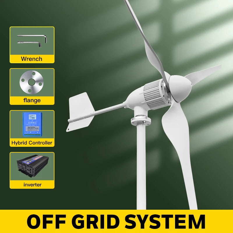 Horizontal Axis Wind Turbine Generator — 2KW / 5KW, 12V-96V, CE Certified Off-Grid for Home Use
